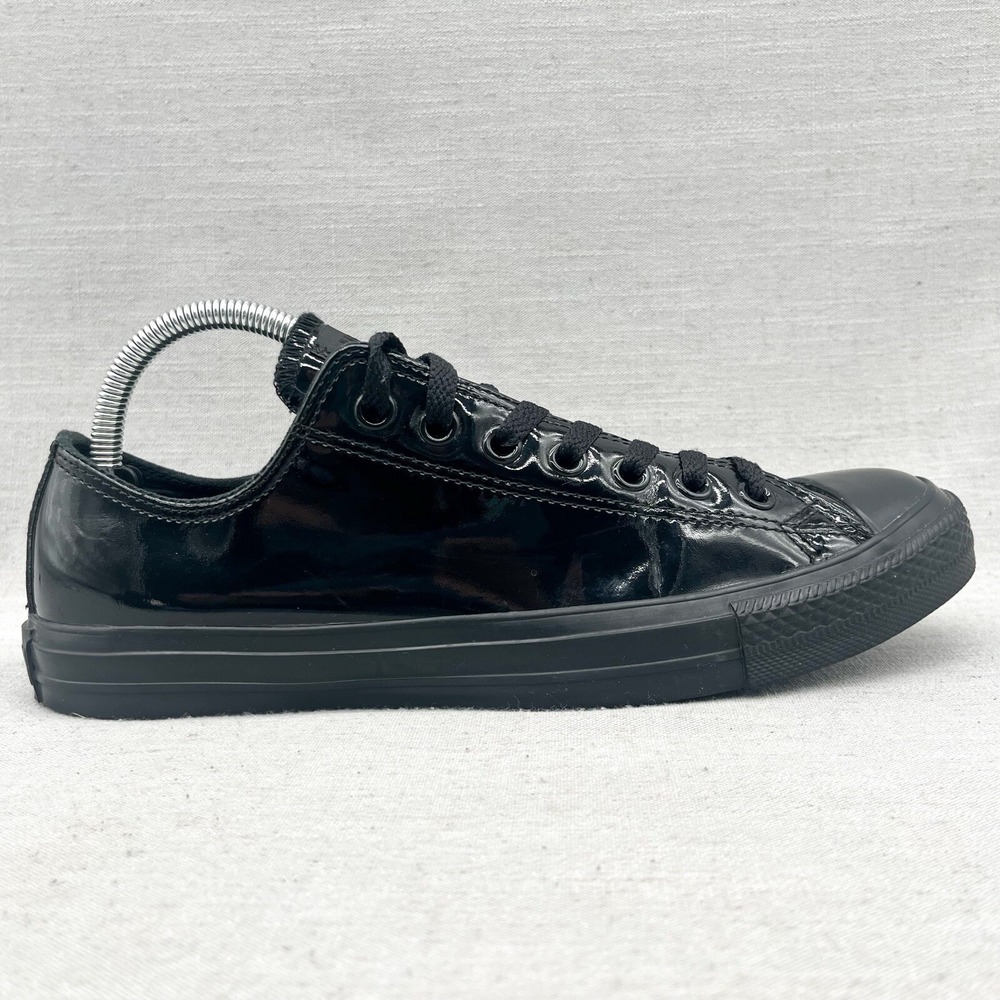 Converse Womens 10.5‎ All Star Tuxedo Black Patent Leather Low Sneakers Shoes